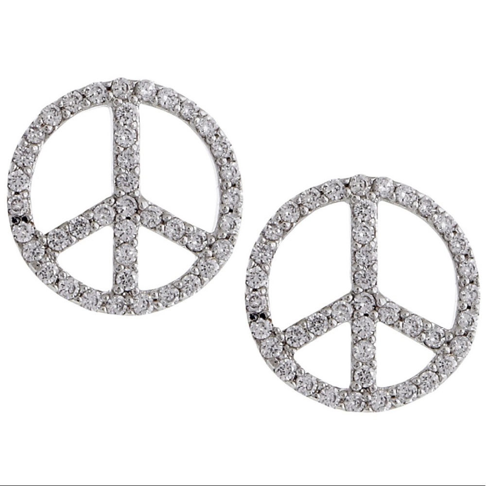 Peace Sign Cubic Zirconia Earrings-Boutique